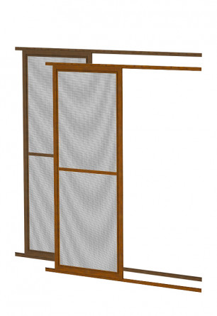 Aluminiowe drzwi moskitierowe przesuwne w kolorze złoty dąb lub orzech