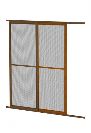 Aluminiowe drzwi moskitierowe przesuwne w kolorze złoty dąb lub orzech na wymiar
