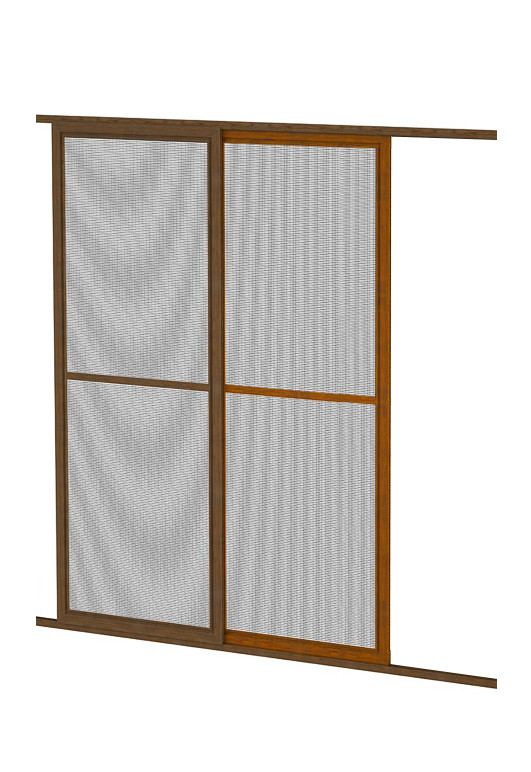 Aluminiowe drzwi moskitierowe przesuwne w kolorze złoty dąb lub orzech na wymiar