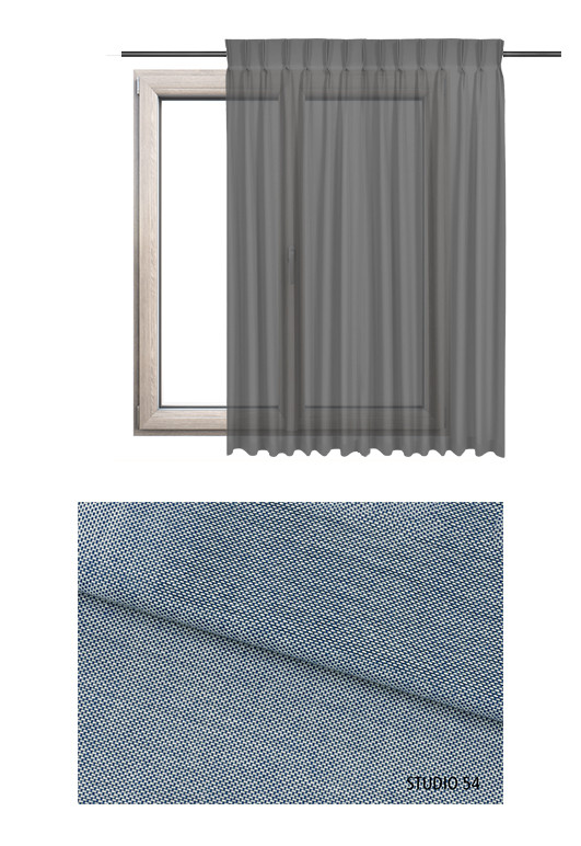 Zasłona transparentna na haczykach microfleks o niebieskim odcieniu (S54) z kolekcji STUDIO na wymiar.