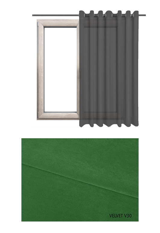 Zasłona na kołach w tkaninie o zielonym odcieniu (V30) z kolekcji VELVET na wymiar.